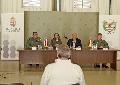 Press conference, Brigade General Csaba Ugrik, Coleen Ball amassador, defence minister Csaba Hende, and Brigade General Albert Safar